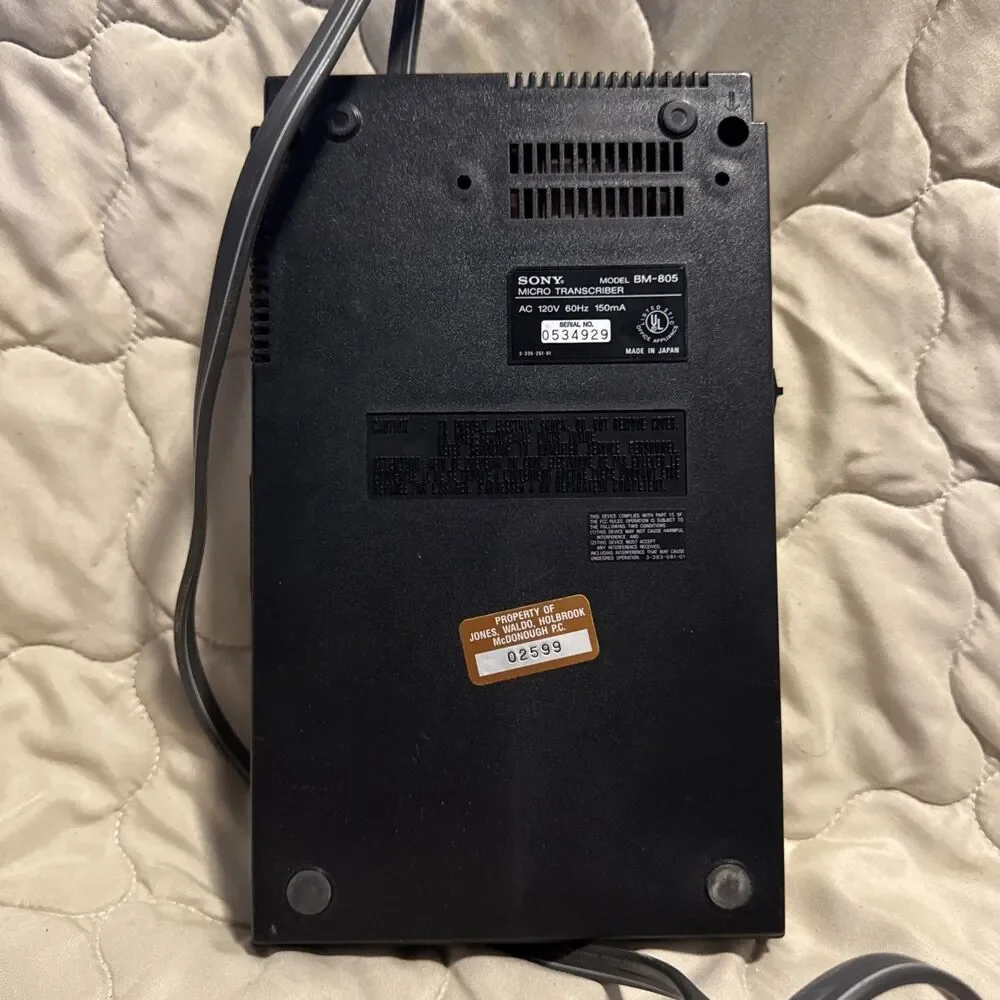 SONY BM-805 MicroTranscriber AC 120V 60Hz 150mA Turns On